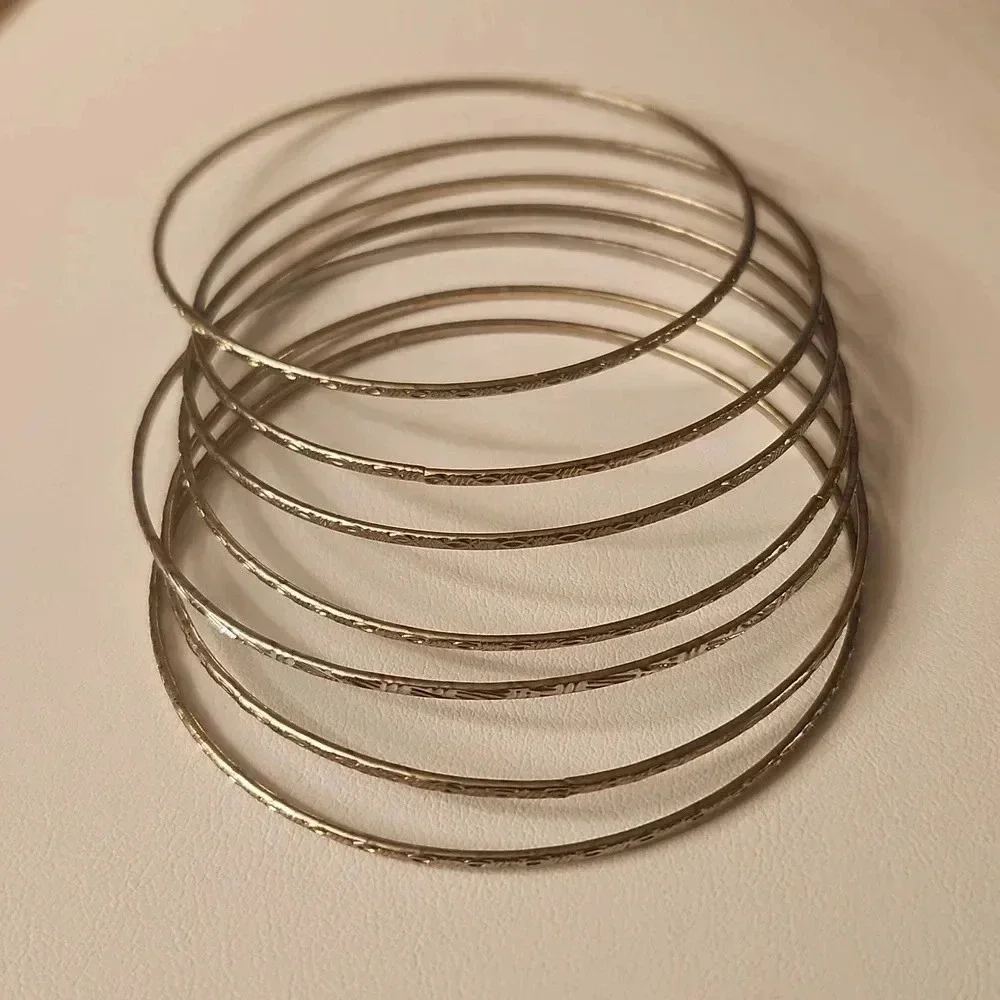 7 Silver Skinny Bangle Bracelet